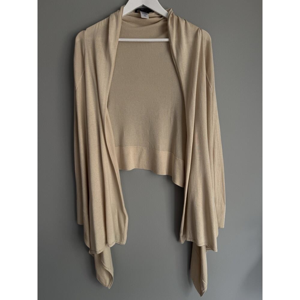 BCBG Max Azria Silk Cashmere Open Front Cardigan Shawl Draped Beige Wrap XS S